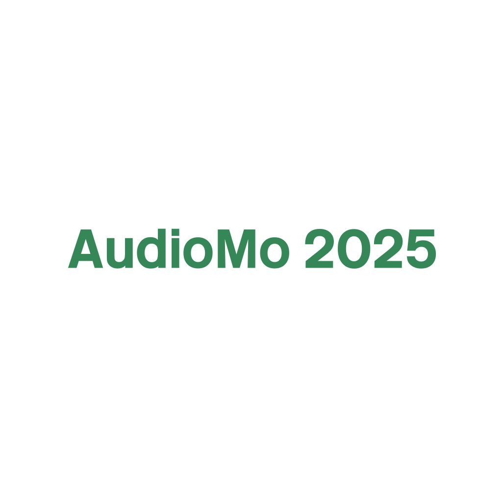 The words AudioMo 2025 in green on a white background