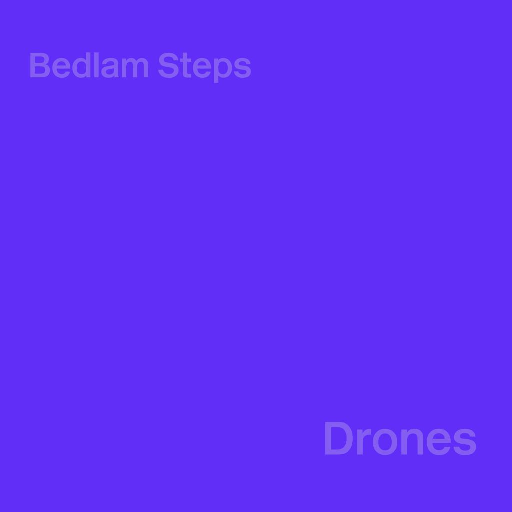 A purple rectangle with the words 'Bedlam Steps - Drones'